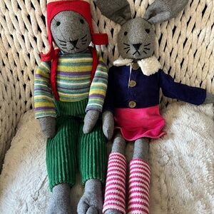 Anthropologie Gray and Green Stuffed Animal Duo